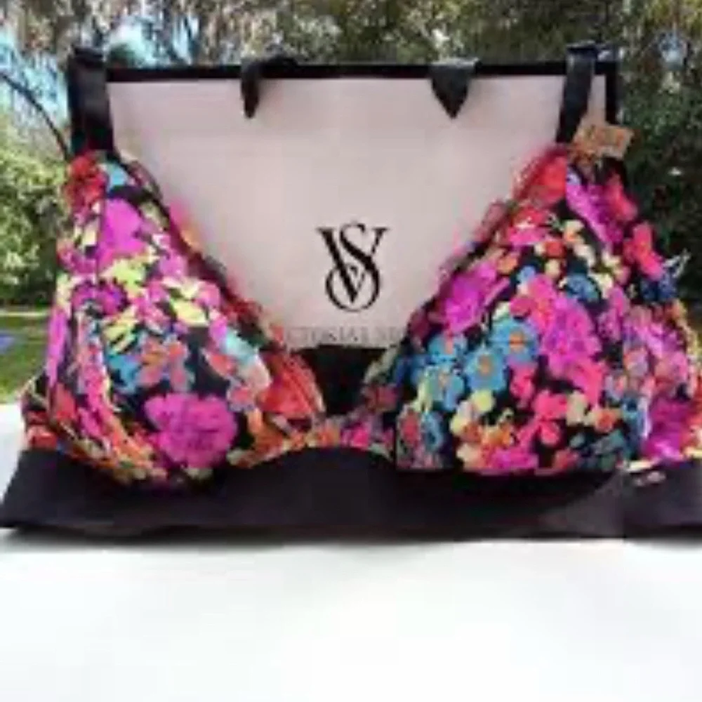 Floral Multicolor Padded Bralette with Black Trim and Panties Matching set